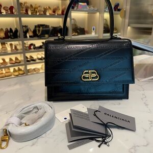 Balenciaga Black Embossed Leather Satchel